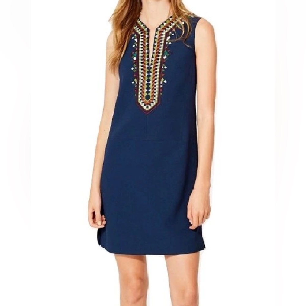 TORY BURCH Sophia Tunic Sleeveless‎ Beaded navy blue Dress Size 6